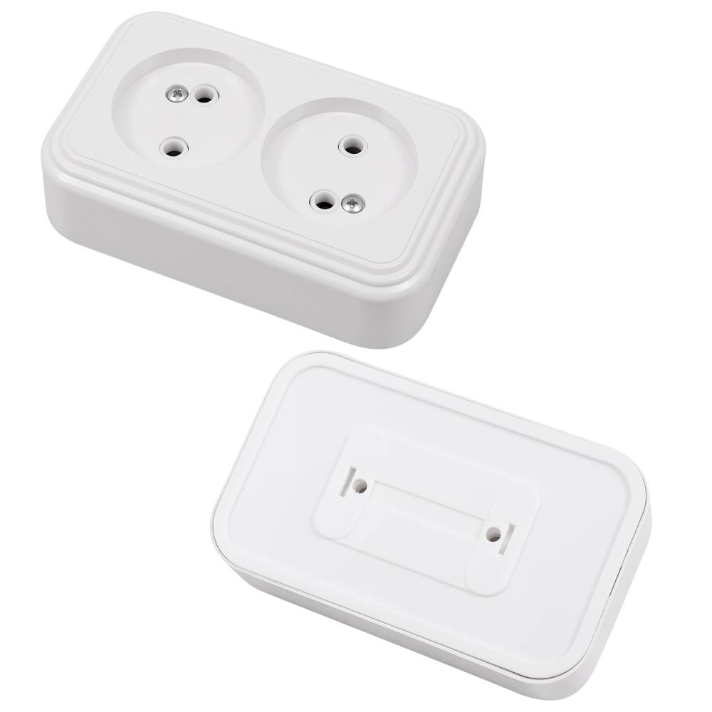 Розетка 2-местная RA16-237-Белая 16А, IP20 без заземления