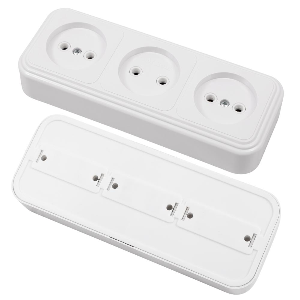 Розетка 3-местная RA16-363-Белая 16А, IP20 без заземления