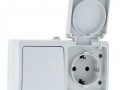 Венеция Блок Розетка-выключатель 1-клавишный 16А с заземлением с крышкой IP54 белый с защ. штор. EKF