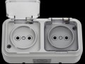 Розетка 2-местная 16А без заземления с крышкой IP54 серая РА16-302(02)