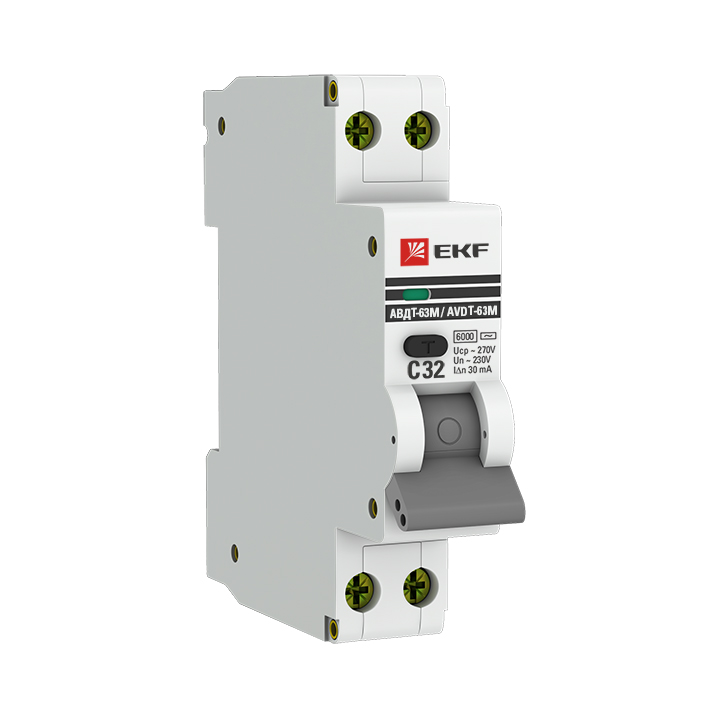 АВДТ-63М 32А/30мА 1 модуль хар.C электронный тип AС 6кА EKF PROxima